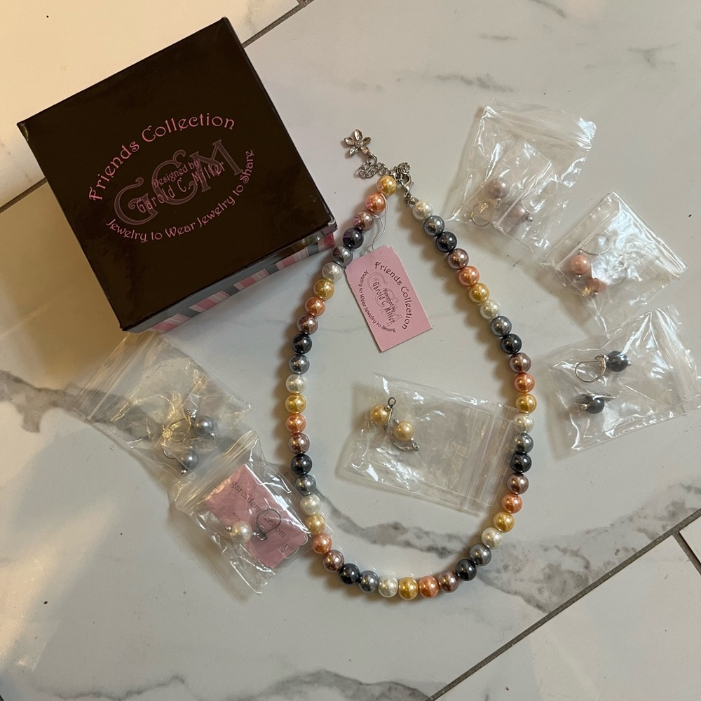 Garold C. Miller jewelry. Friends Collection. Faux pearl necklace &  earrings.